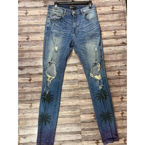 Amiri Night Palm Tree Thrasher Jeans Classic Indigo Size 32